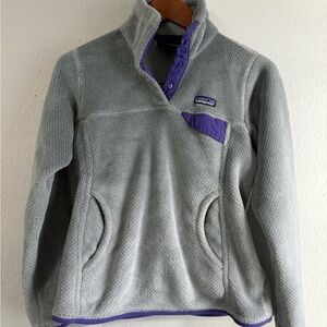 Patagonia Heathered Gray Fleece with Purple Trim